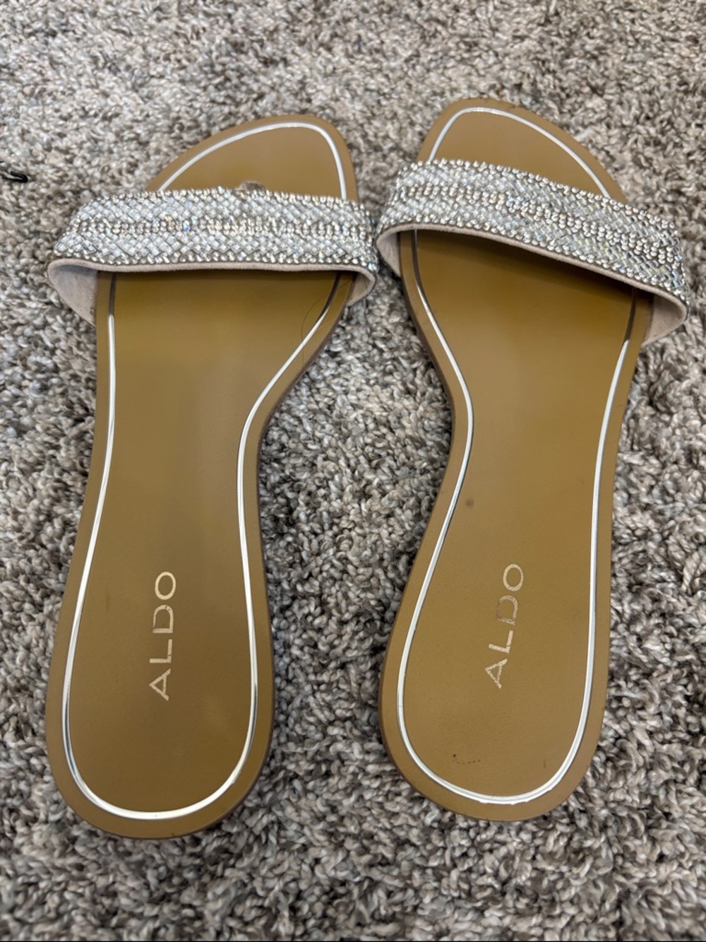 Aldo Silver Rhinestone Toe-Loop Slide Sandal - Picture 7 of 9